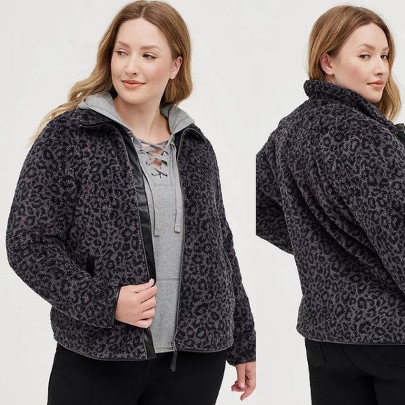 torrid Jackets & Blazers - Torrid ZIP FRONT JACKET - FAUX SHEARLING LEOPARD PRINT GREY